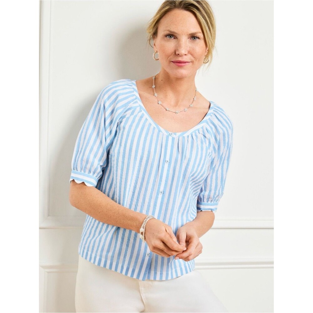 Talbots Metallic Button Front Top Delightful Stripe Size 2XP Petite Plus
